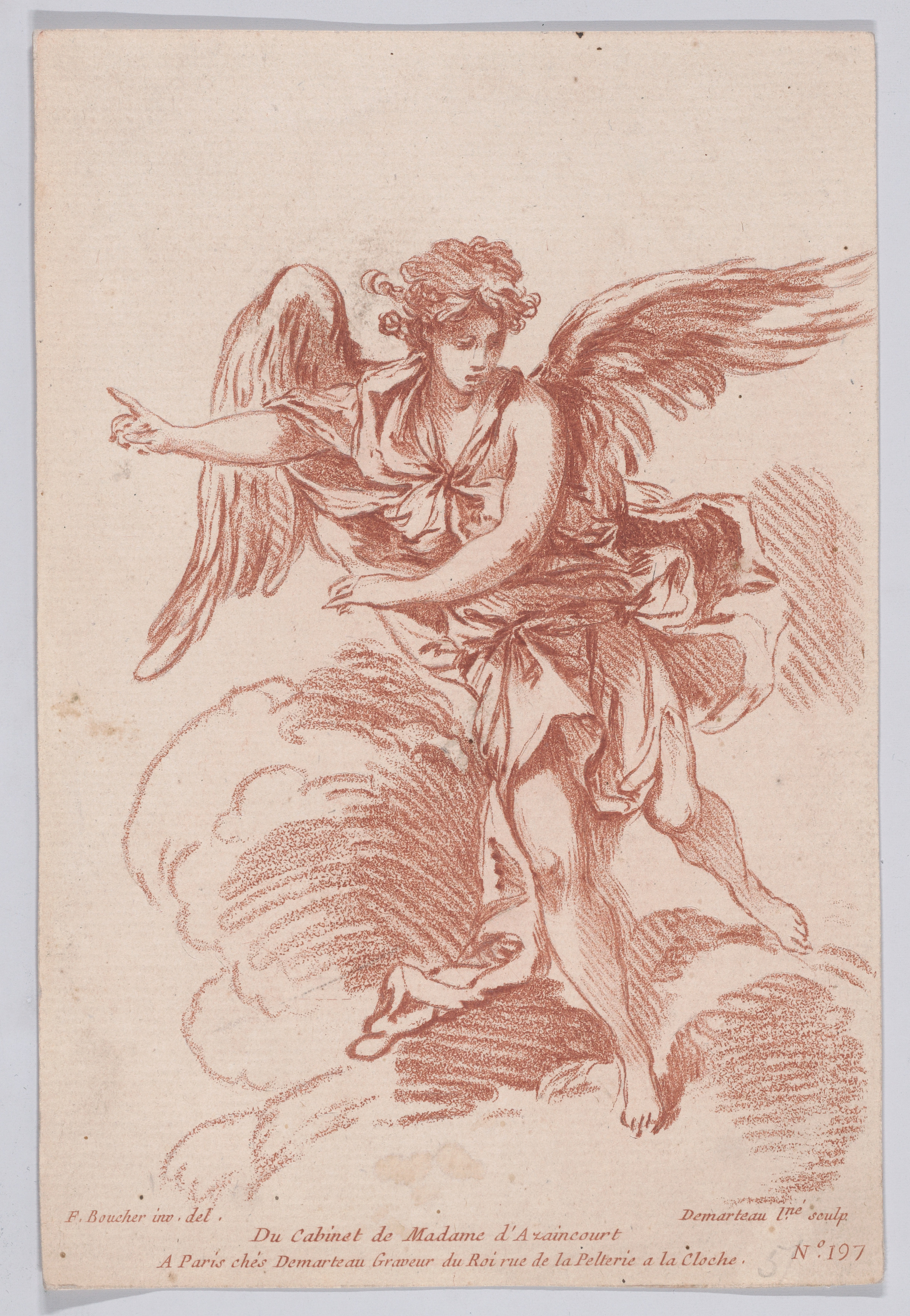 Flying Winged Figure Red Chalk Print