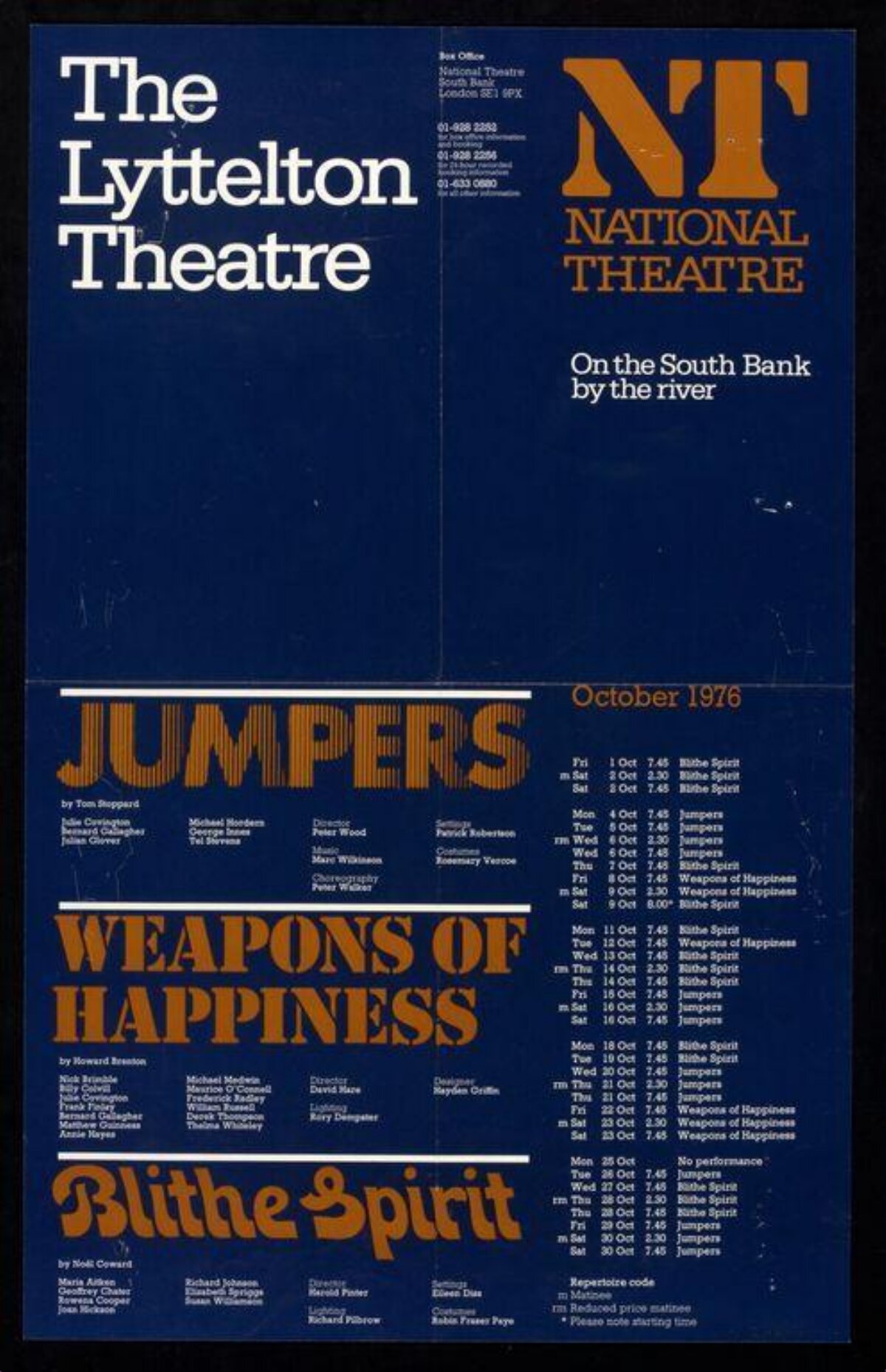 1976 Lyttelton Theatre Performance Poster