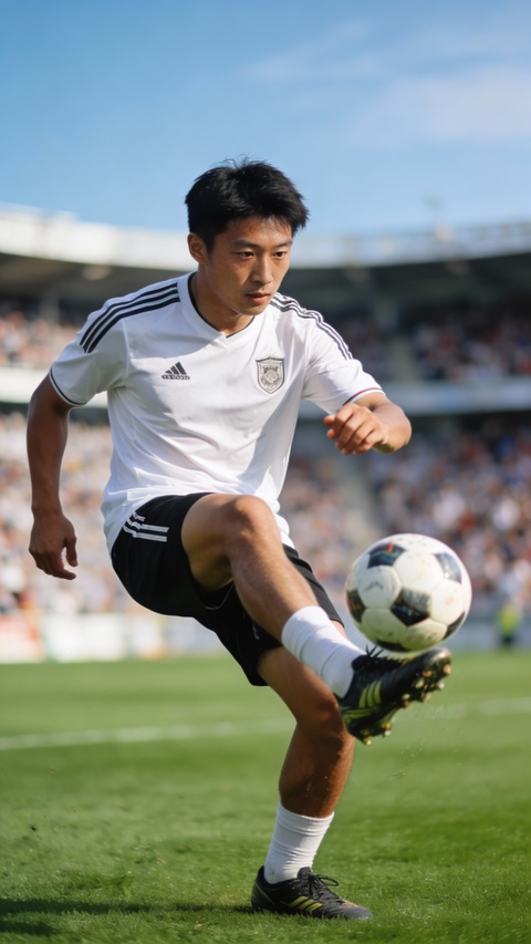 Soccer Player Controls Ball on Pitch