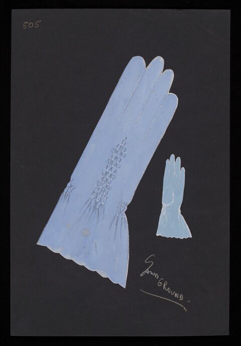Vintage Fashion Sketch of Light Blue Gloves