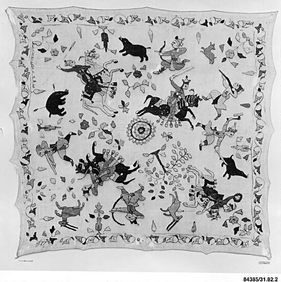Ancient Embroidered Hunting Scene Textile