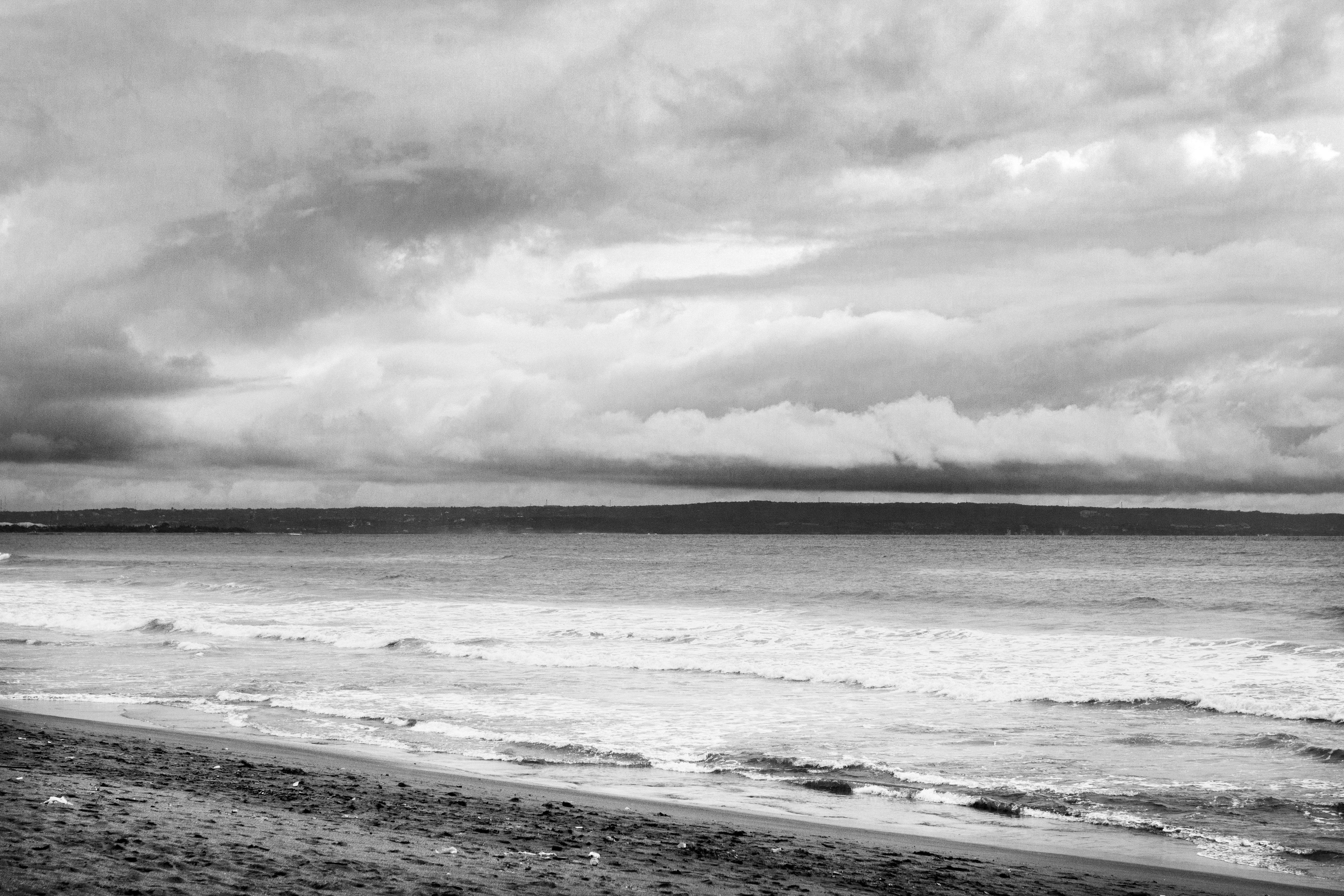 Black and White Cloudy Beach Seascape
