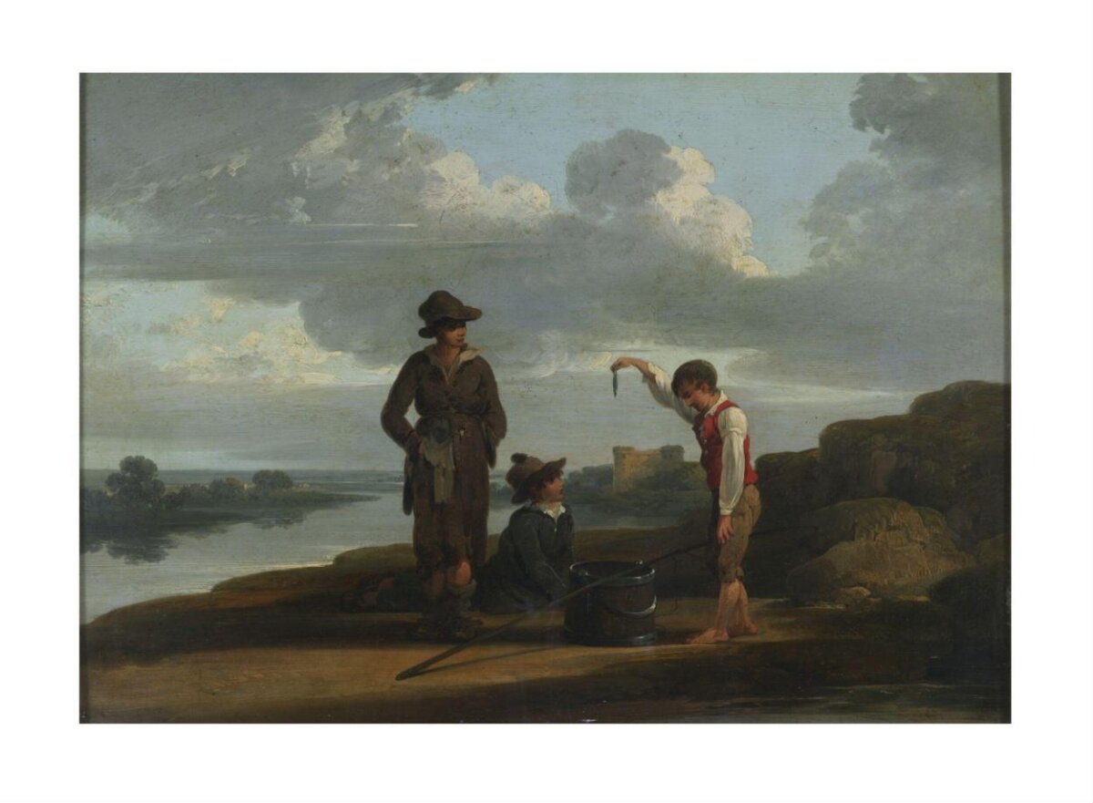Three Boys Fishing by Riverside