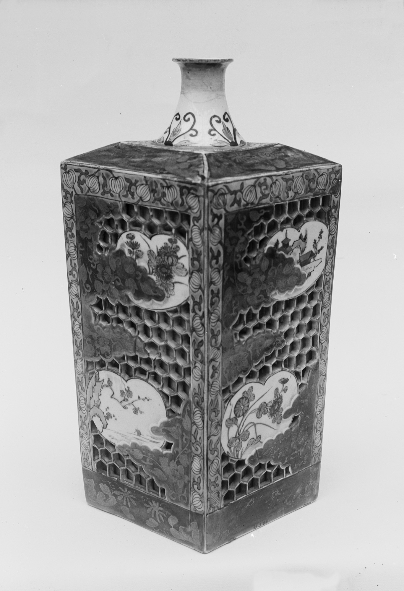 Antique Openwork Square Porcelain Vase