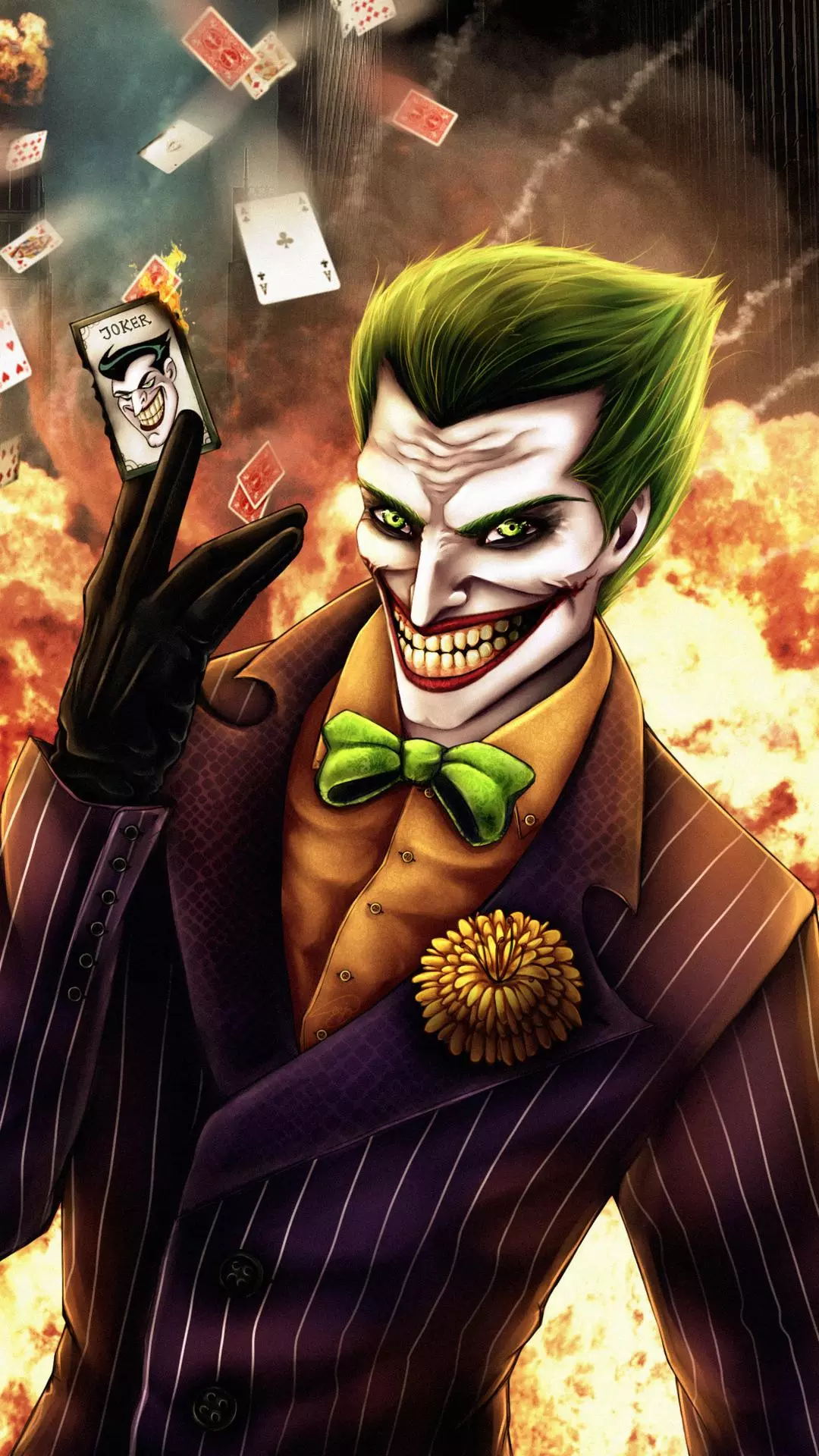 Joker Holding Joker Card Amid Explosions