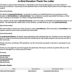 In-Kind Donation Thank You Letter