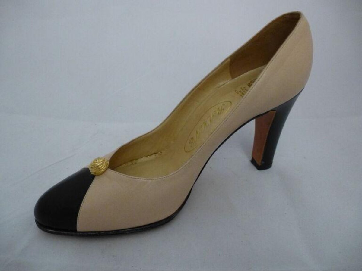 Beige Black Two-tone High Heel Pump