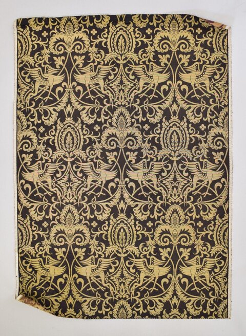 Black Gold Crane Pattern Fabric