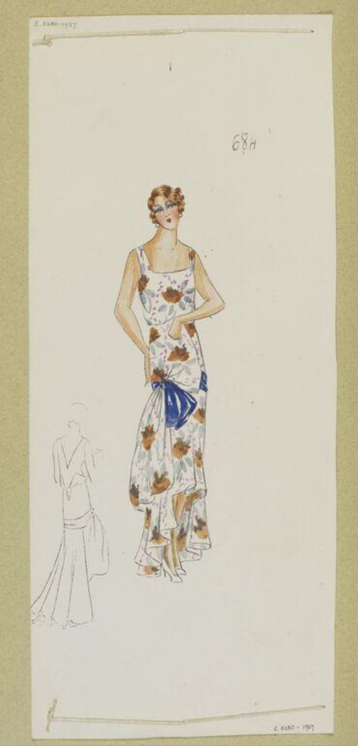 Vintage Floral Dress Fashion Sketch