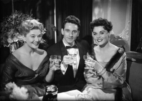 Three People Toasting at Formal Gathering