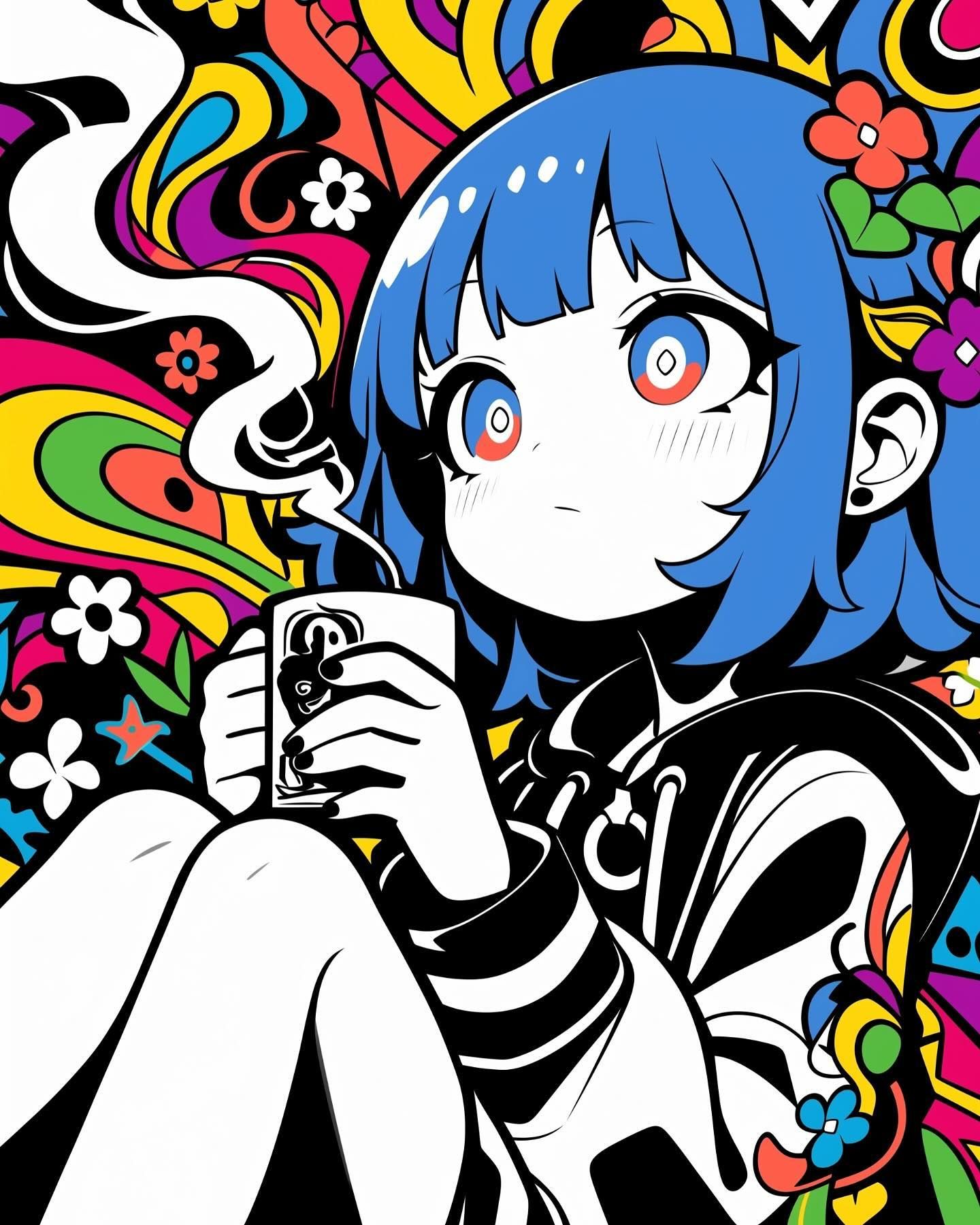 Blue-Haired Anime Girl With Coffee Mug