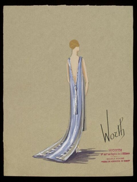 Worth Blue Evening Gown Fashion Sketch