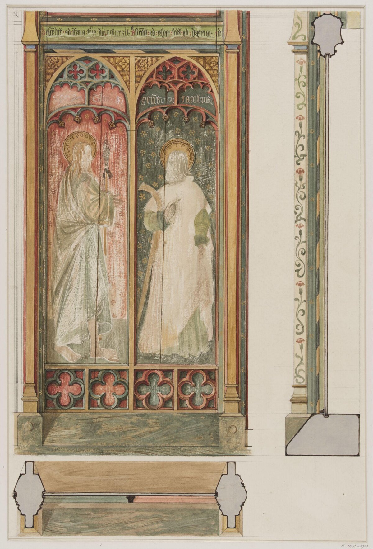 Drawing of Gothic Panel with Two Saints
