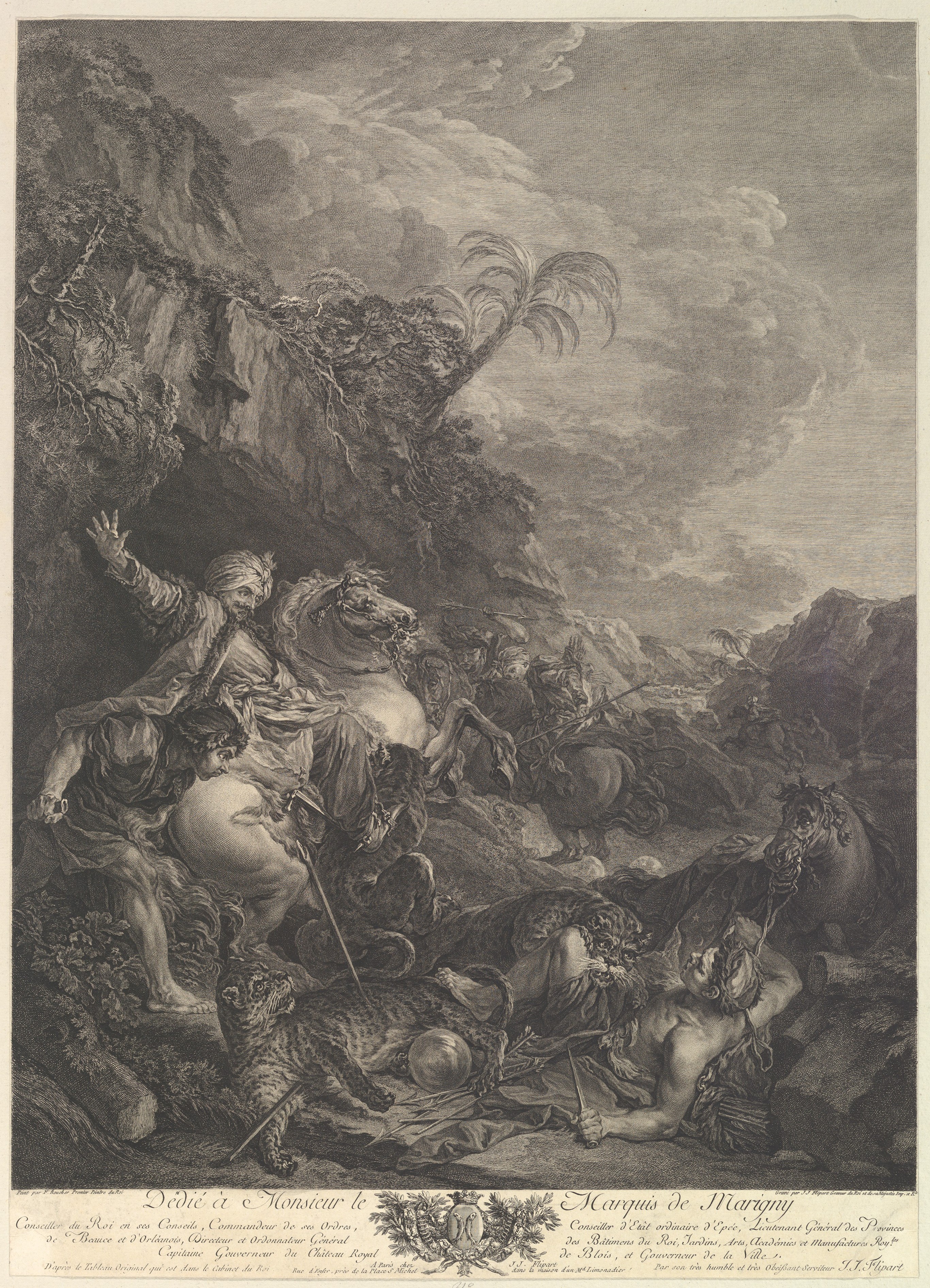 18th Century Lion Hunt Engraving