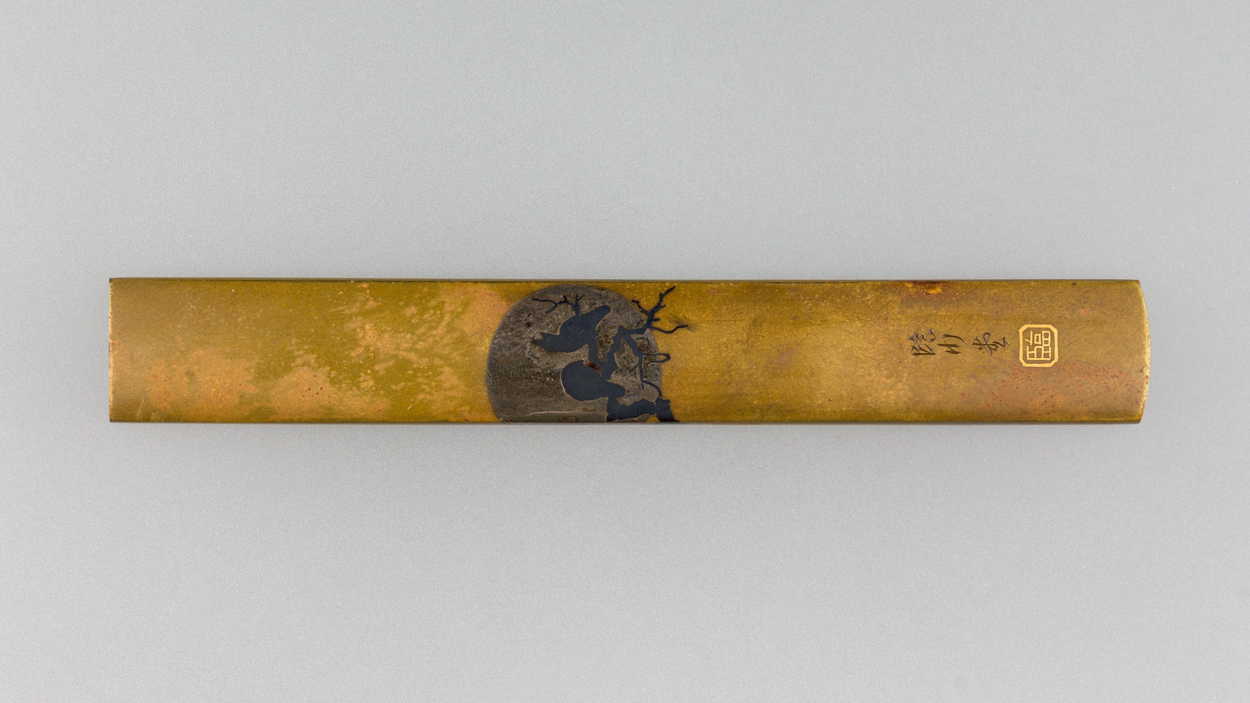 Gold Lacquered Moon Tree Japanese Kozuka