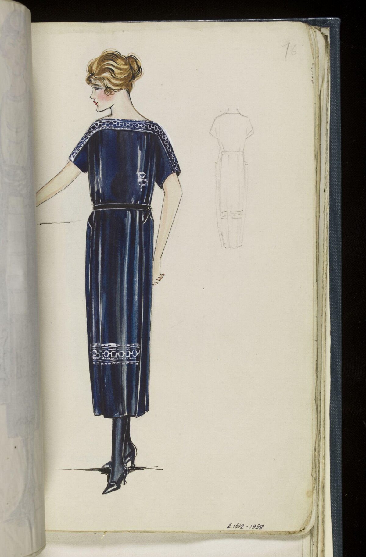 Vintage Blue Dress Fashion Sketch