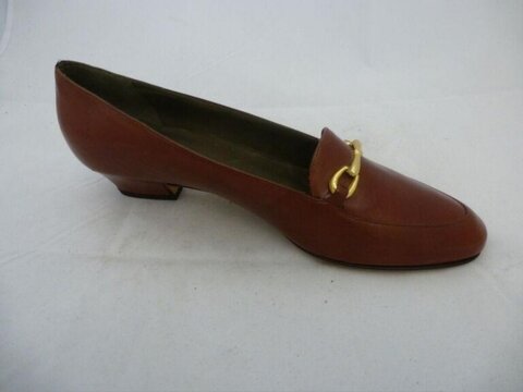 Brown Leather Block Heel Loafer