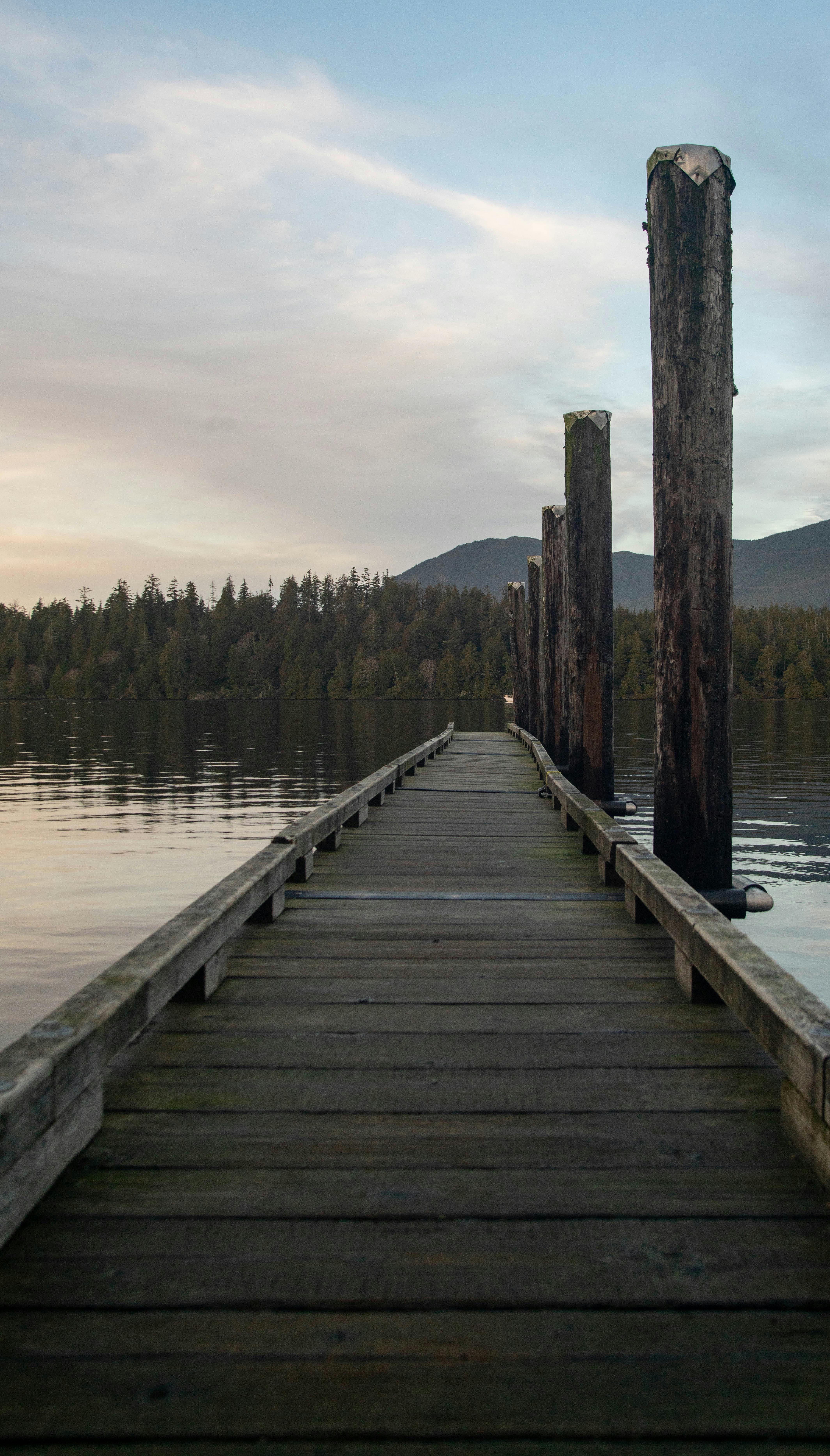 Wooden Dock on Calm Mountain Lake