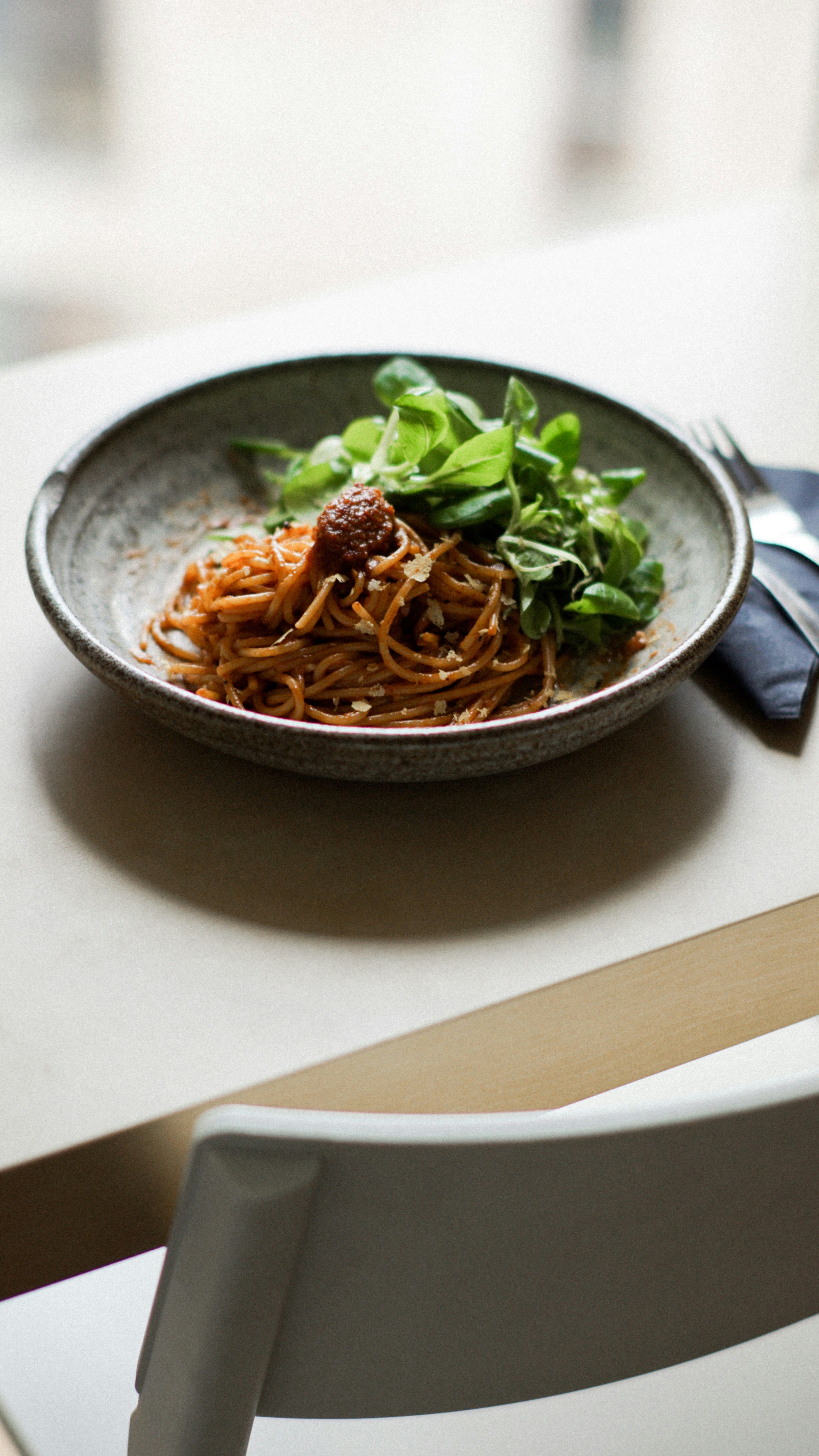 Bowl of Spaghetti with Green Salad