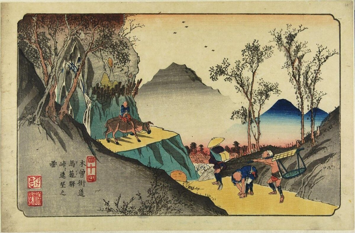 Ukiyo-e Travellers on Mountain Path