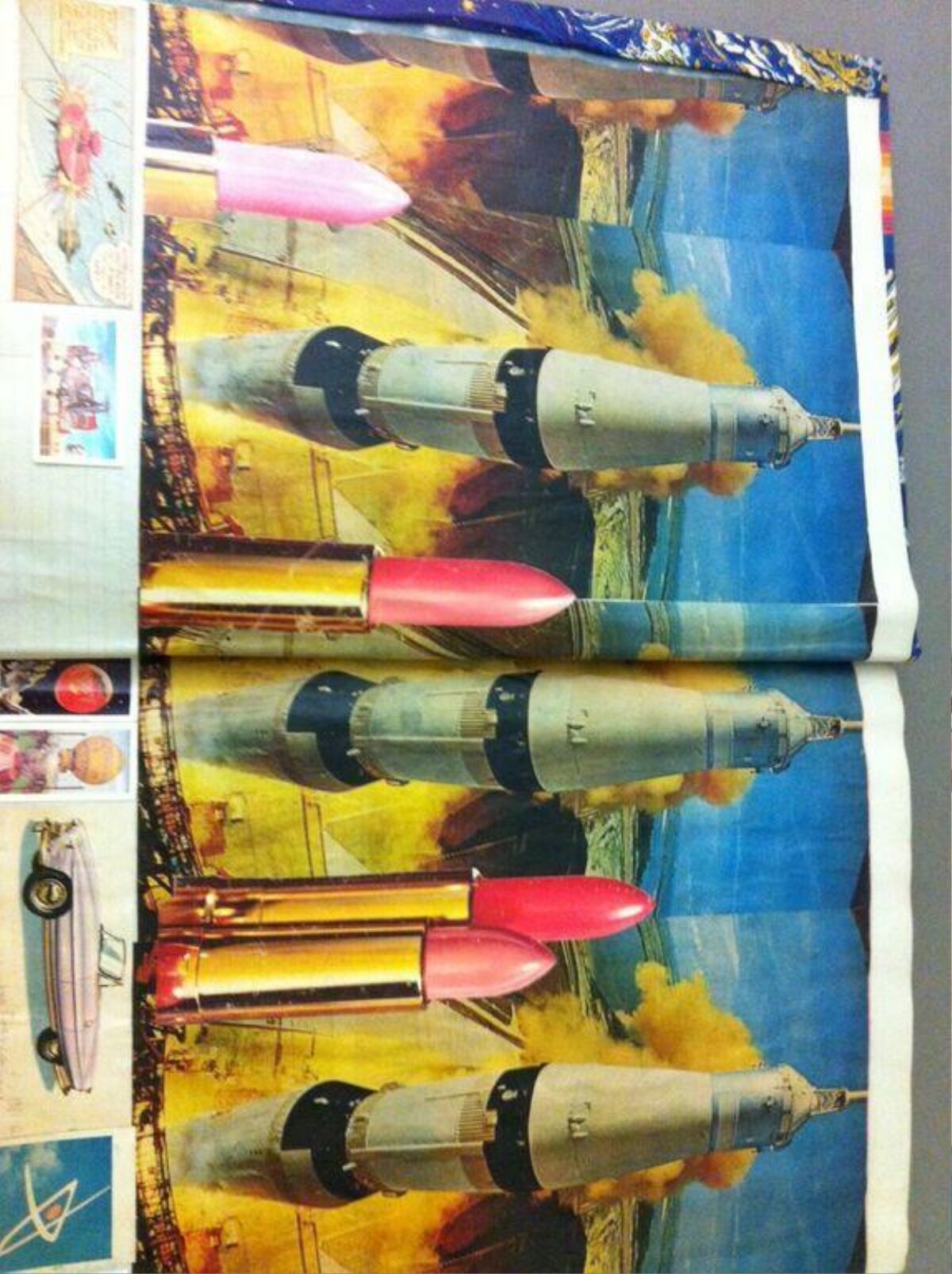 Collage of Lipsticks and Rocket Print