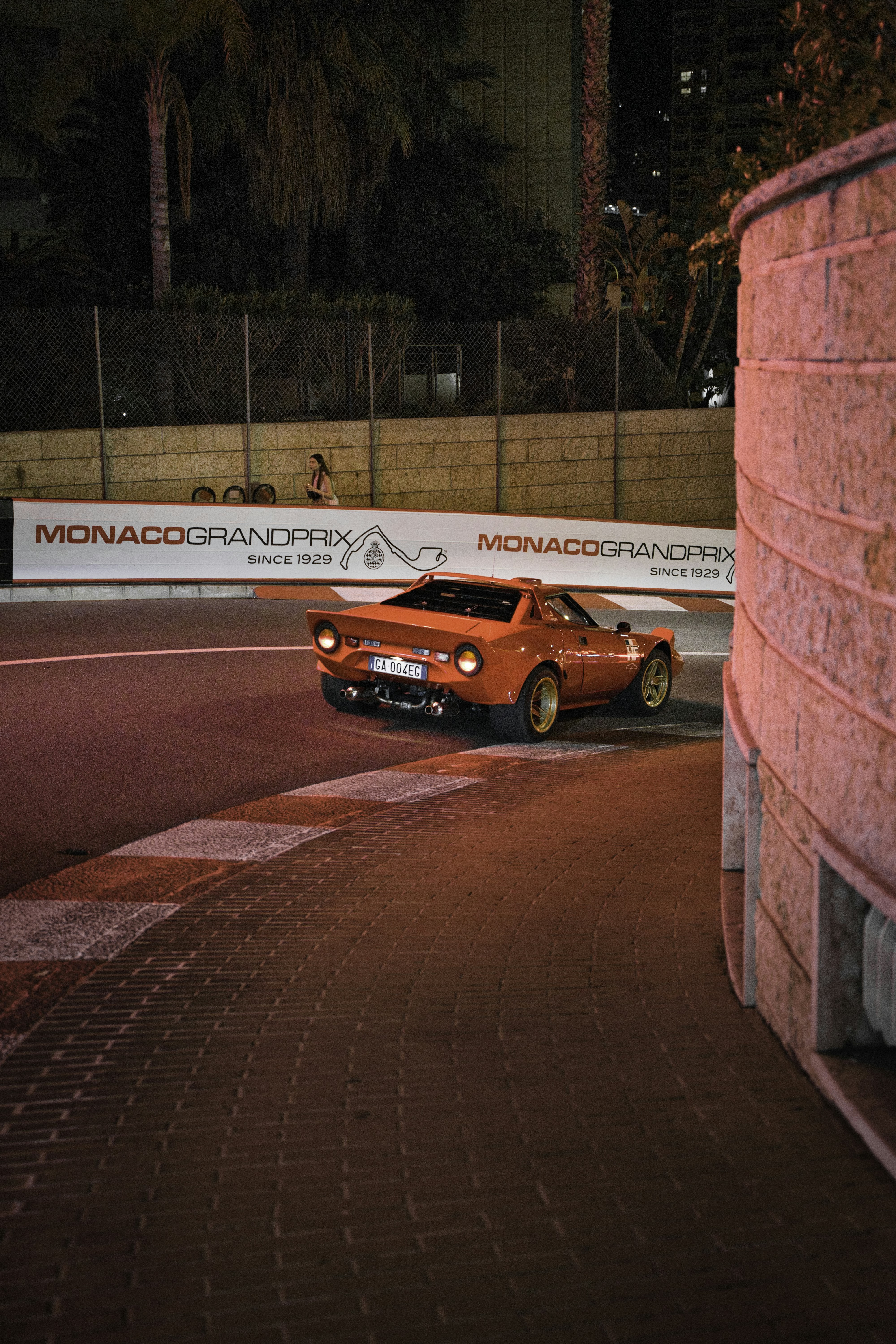 Red Classic Car on Monaco Grand Prix Track