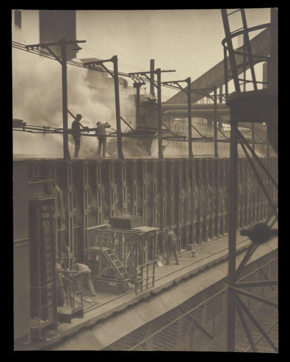 Workers at Work in Vintage Industrial Plant