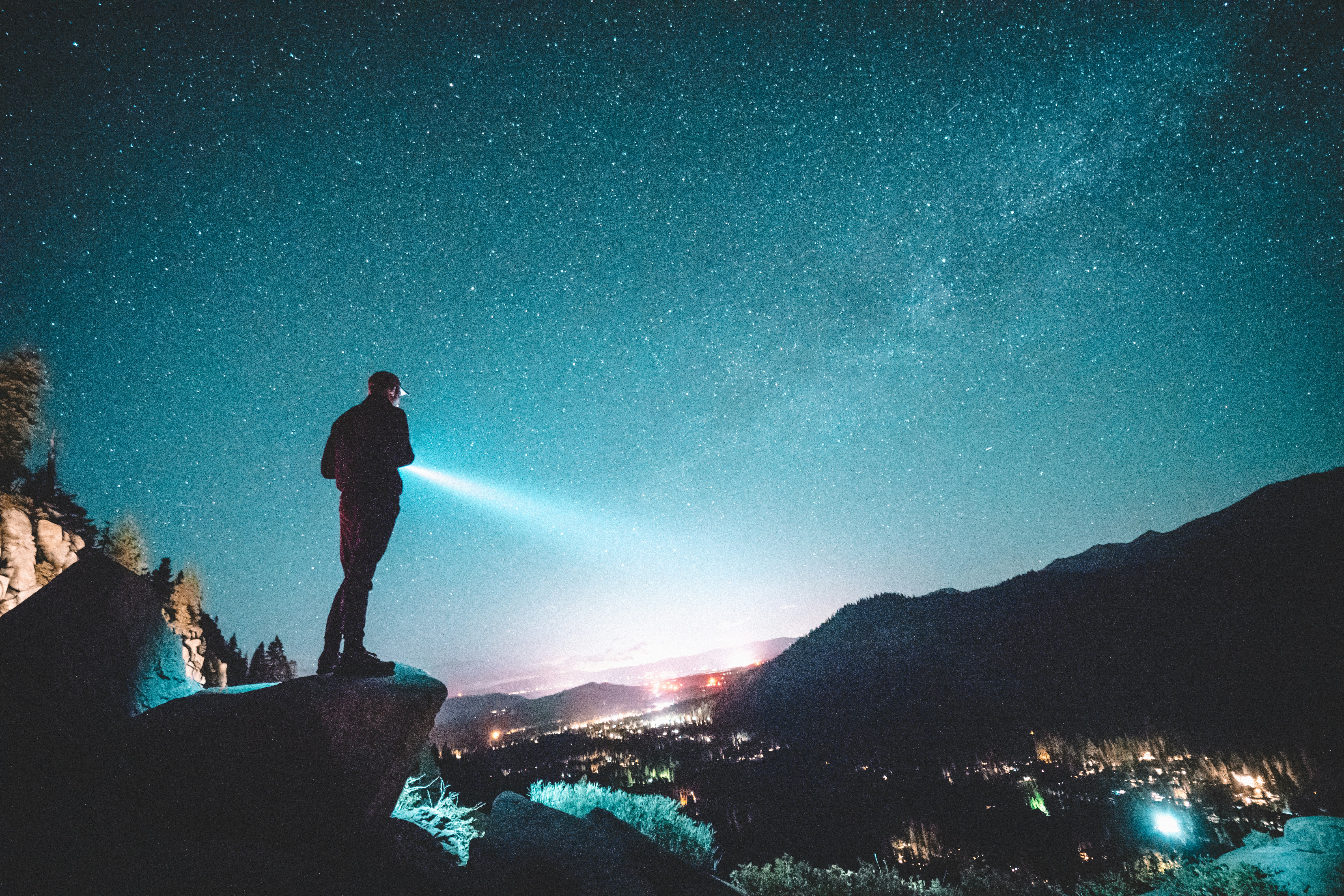 Overlooking Starry Night From Mountain Peak