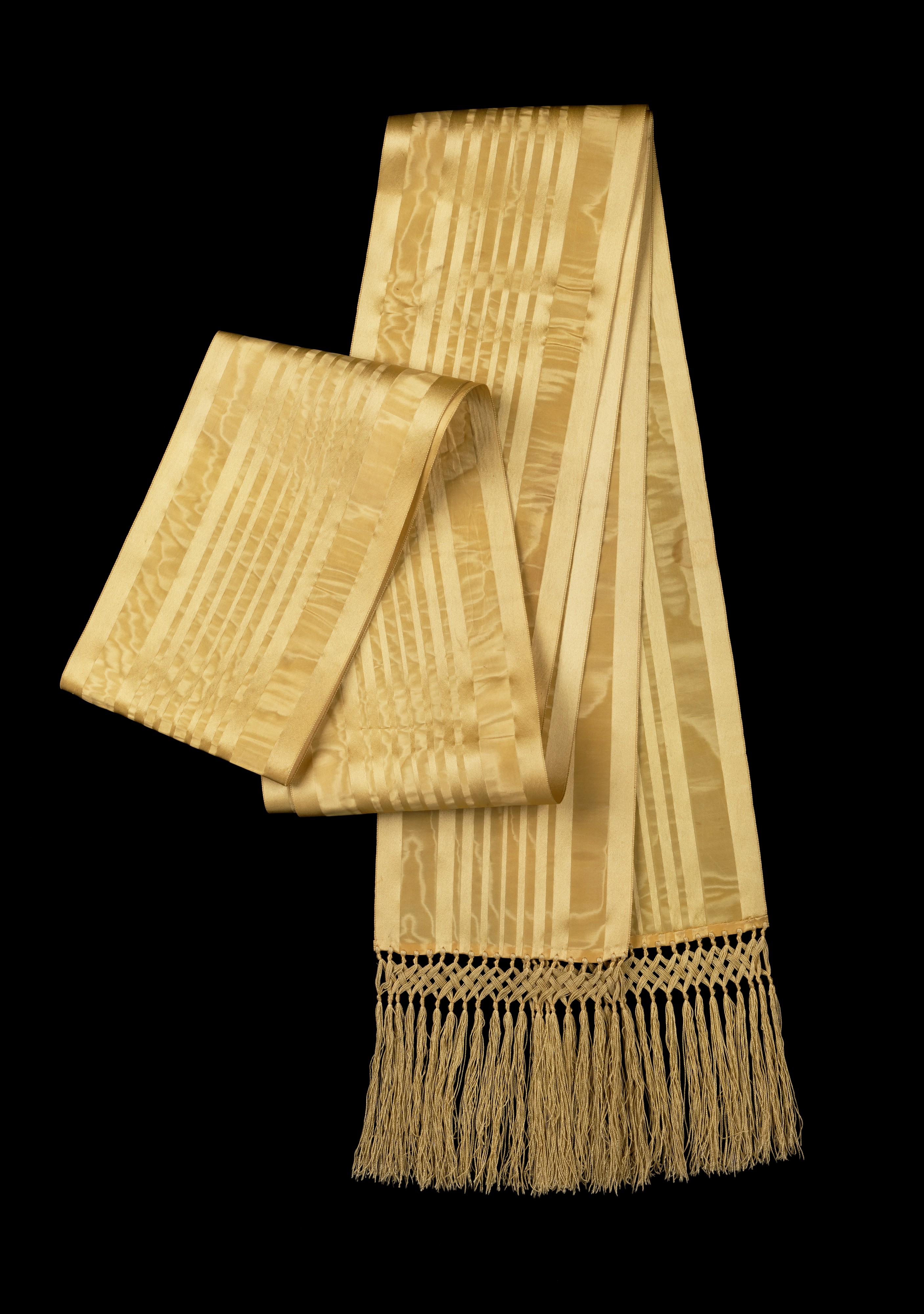Golden Striped Fringed Silk Scarf
