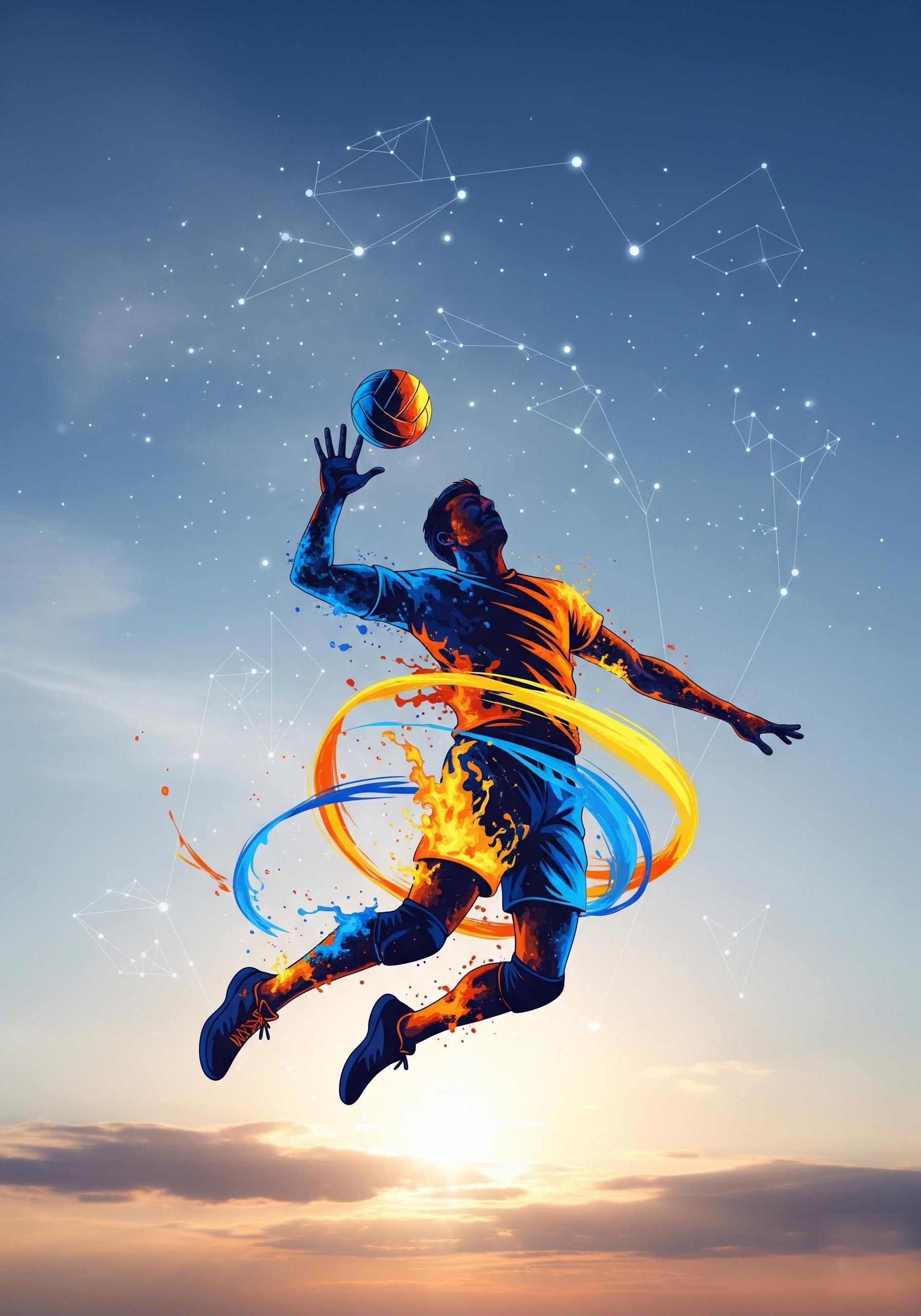 Volleyball Player Jumping for Spike
