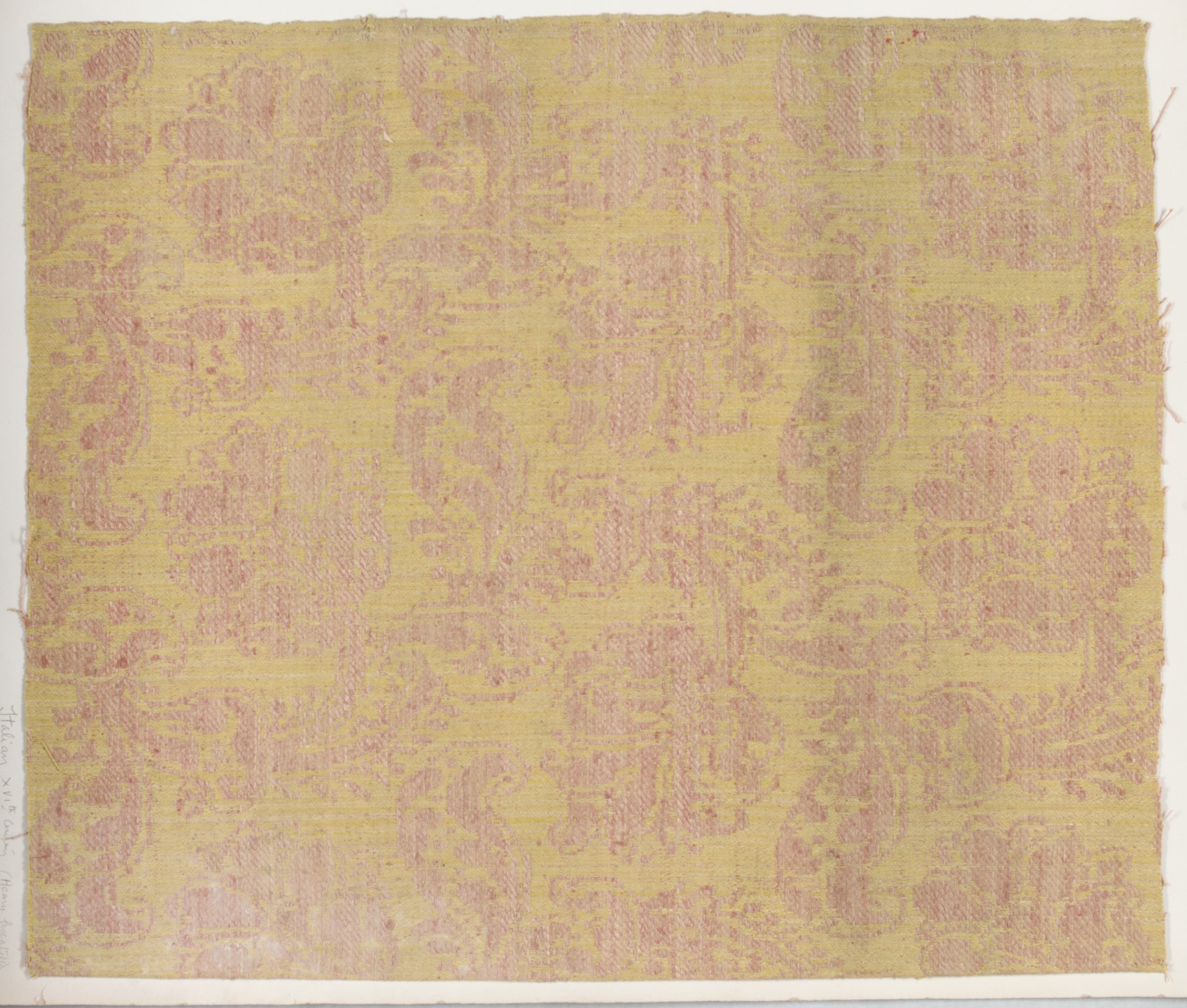 Yellow Pink Damask Pattern Textile Fragment