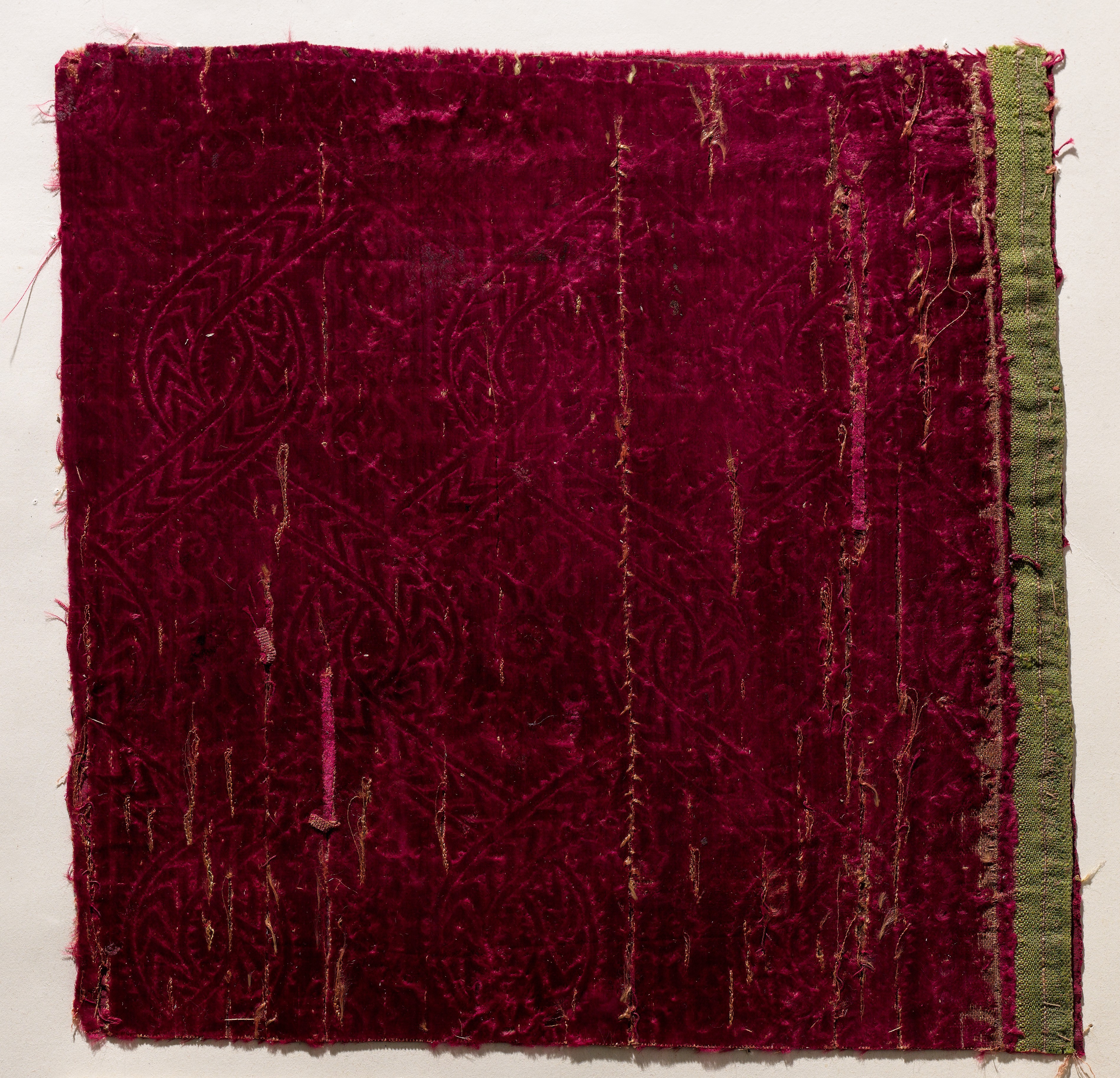 Antique Crimson Velvet Textile Fragment
