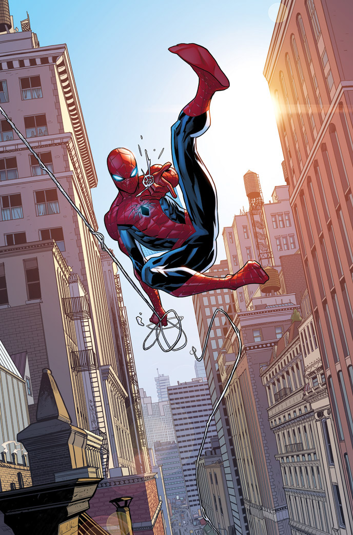 Spider-Man Swinging Through City Skyscrapers