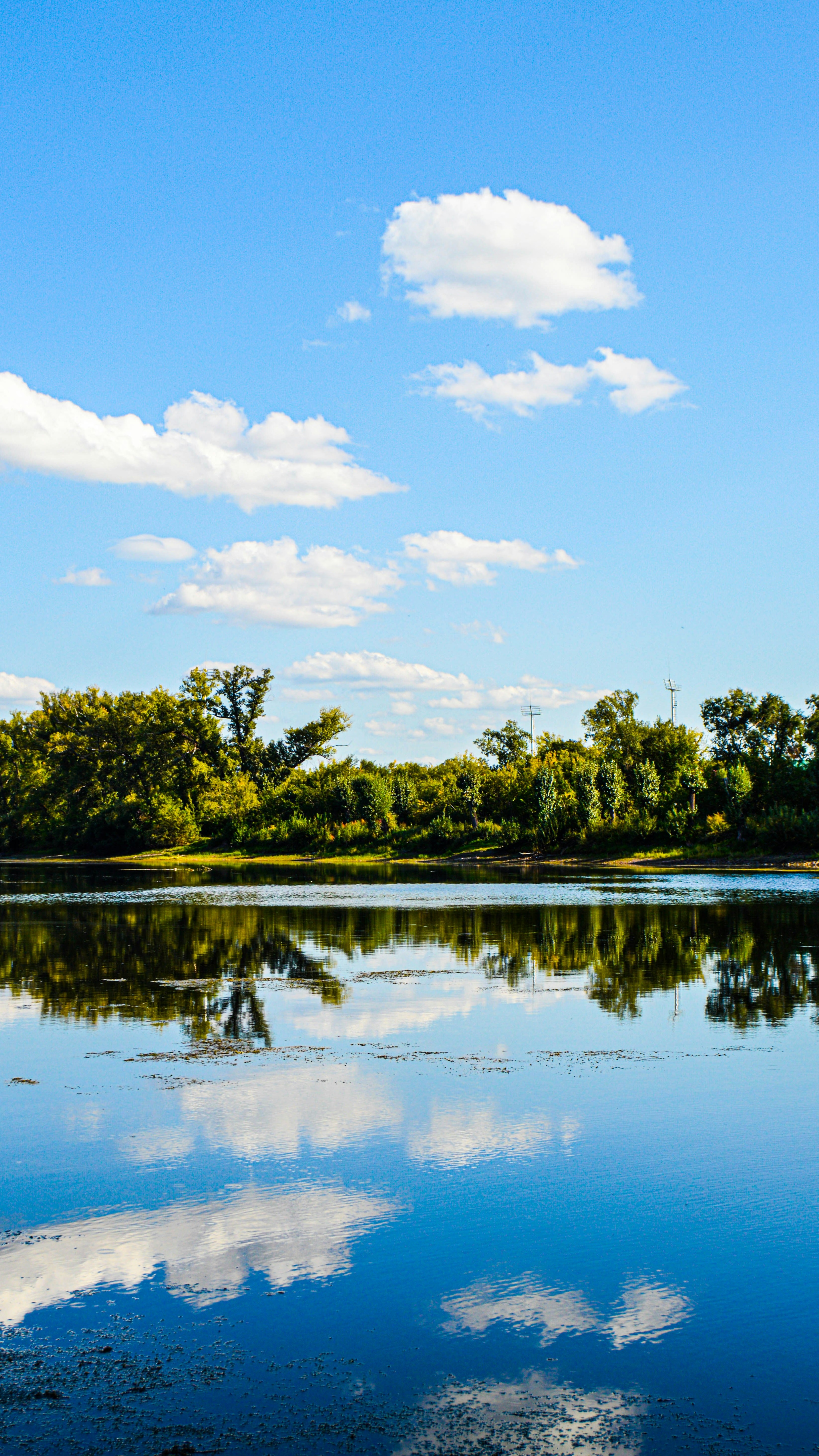 Calm River with Sky and Tree Reflections