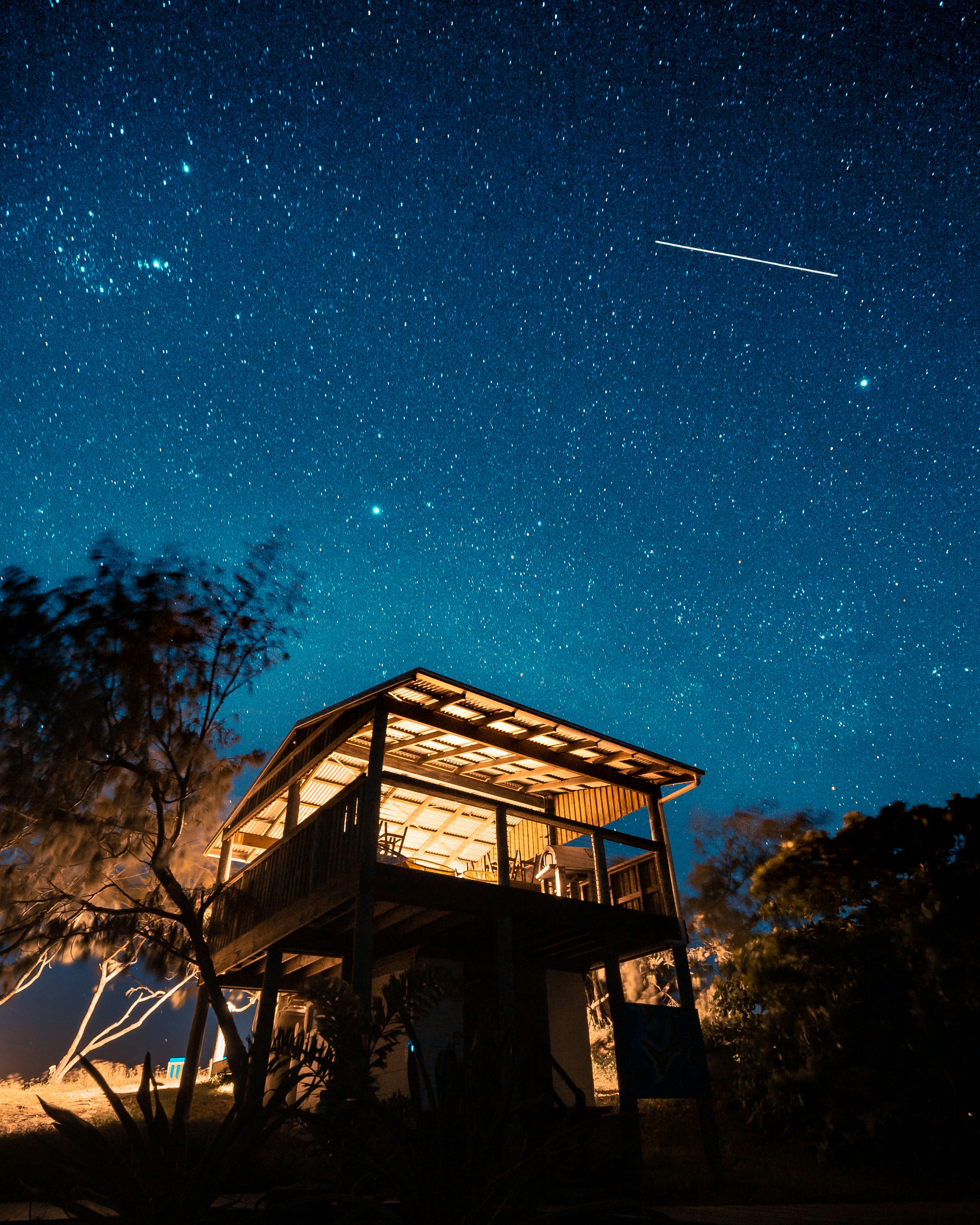 Starry Night Over Wooden Lookout