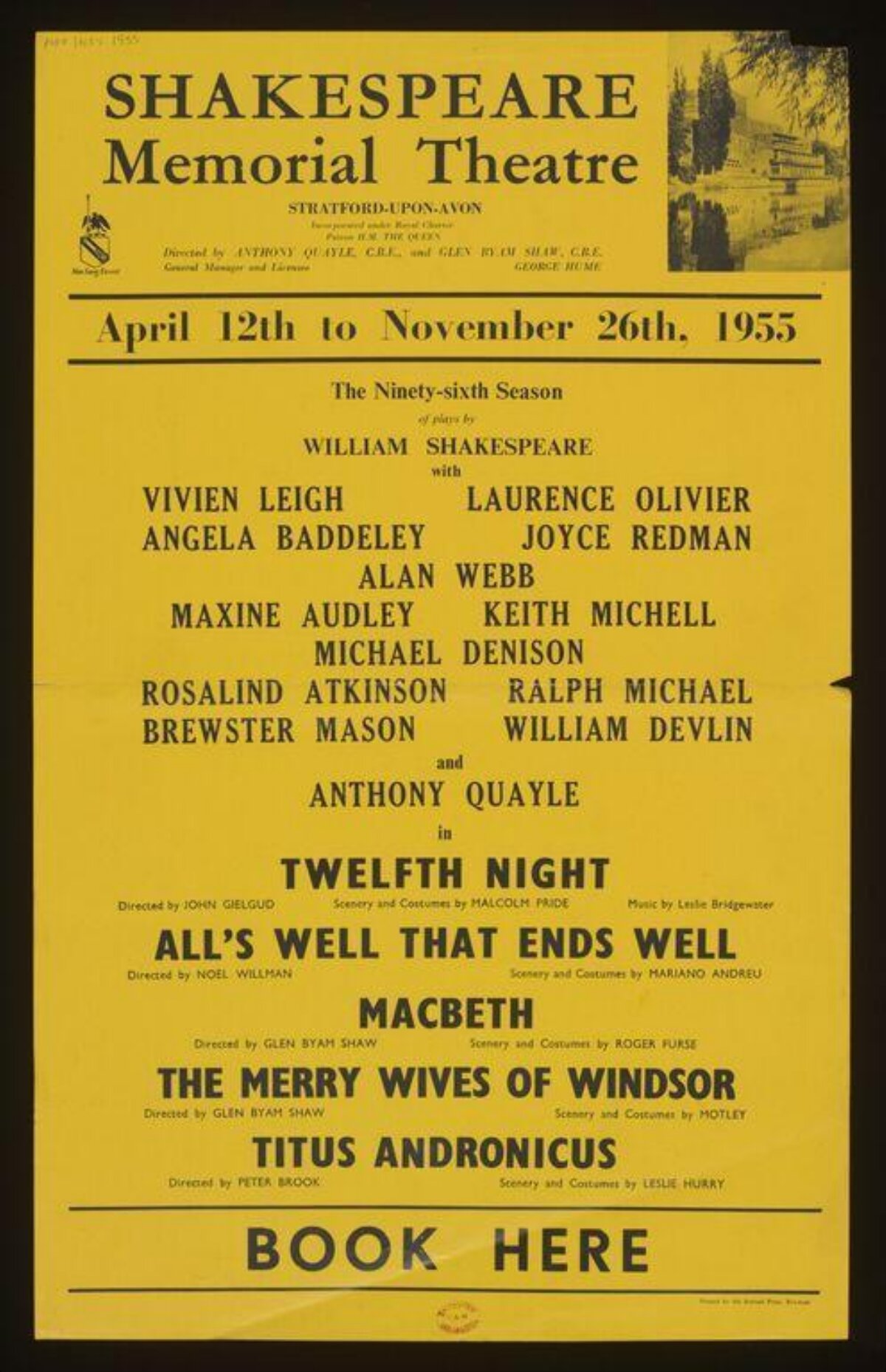 1955 Shakespeare Memorial Theatre Poster