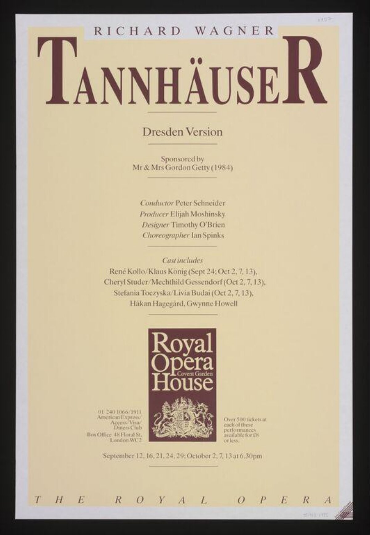 Royal Opera House Tannhäuser Performance Poster