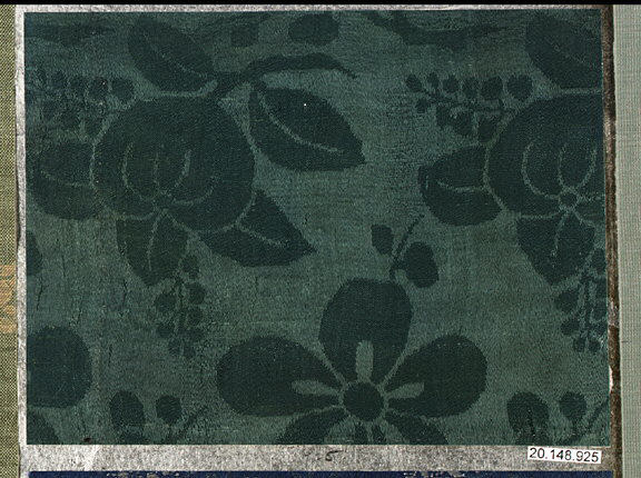 Antique Dark Green Floral Textile Fragment