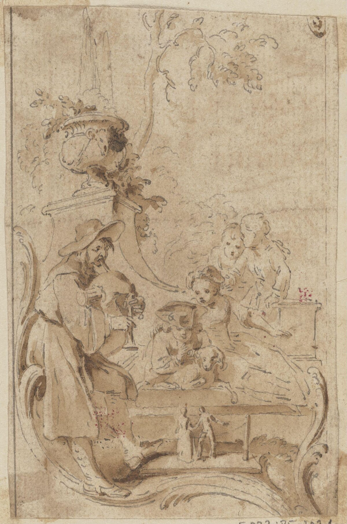 Sepia Sketch of Outdoor Social Gathering