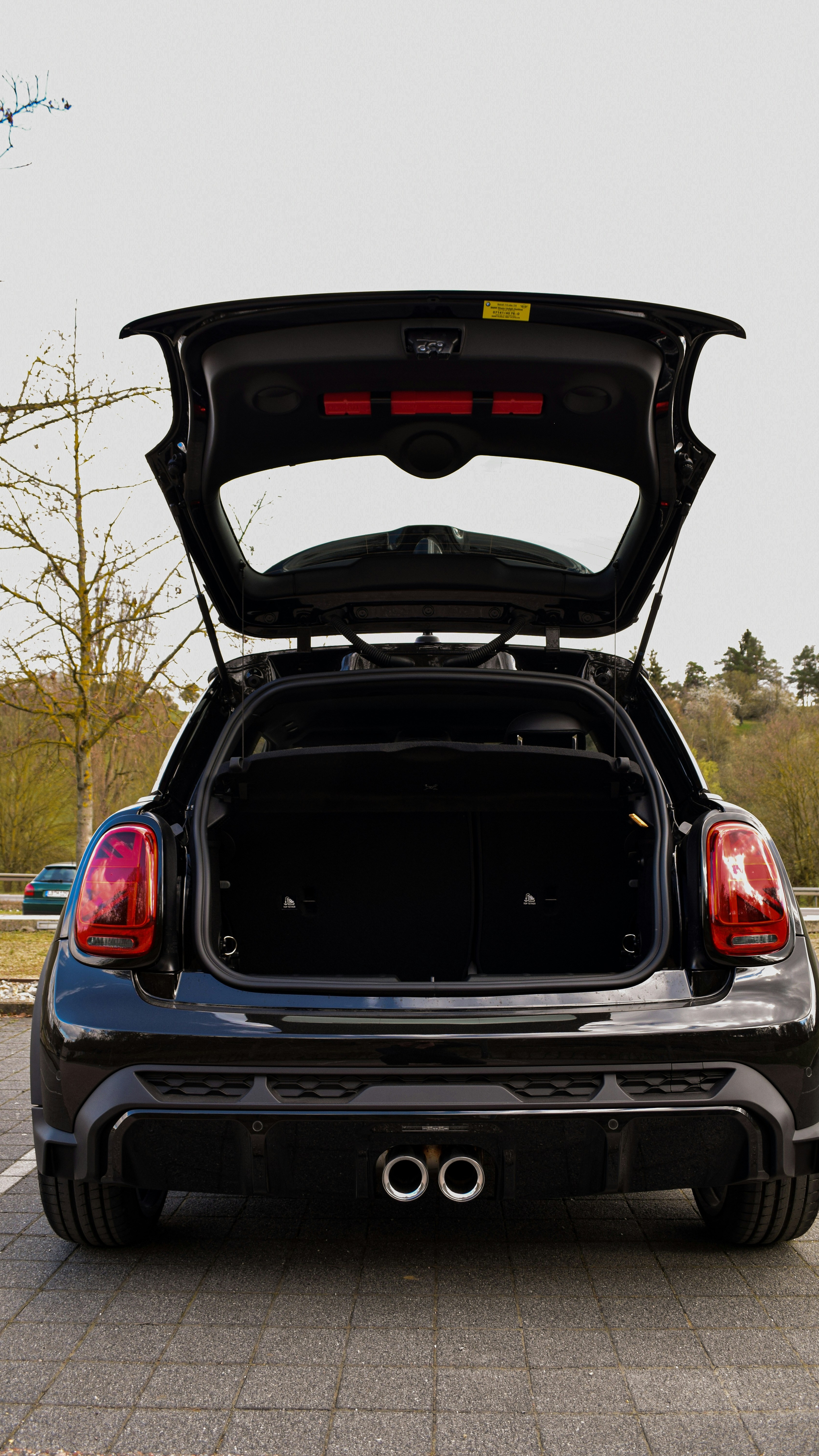 Black Mini Cooper With Open Trunk