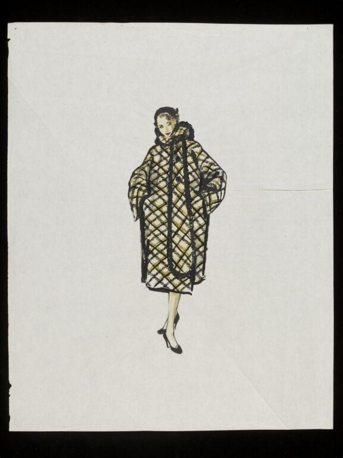 Vintage Checkered Coat Fashion Sketch
