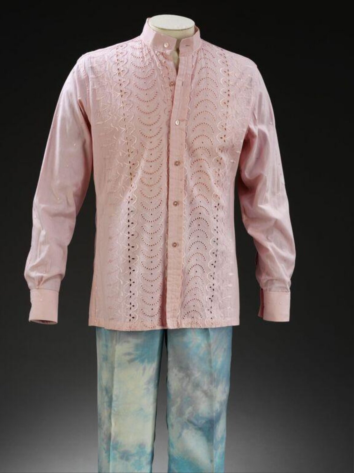 Men's Pink Embroidered Long Sleeve Shirt