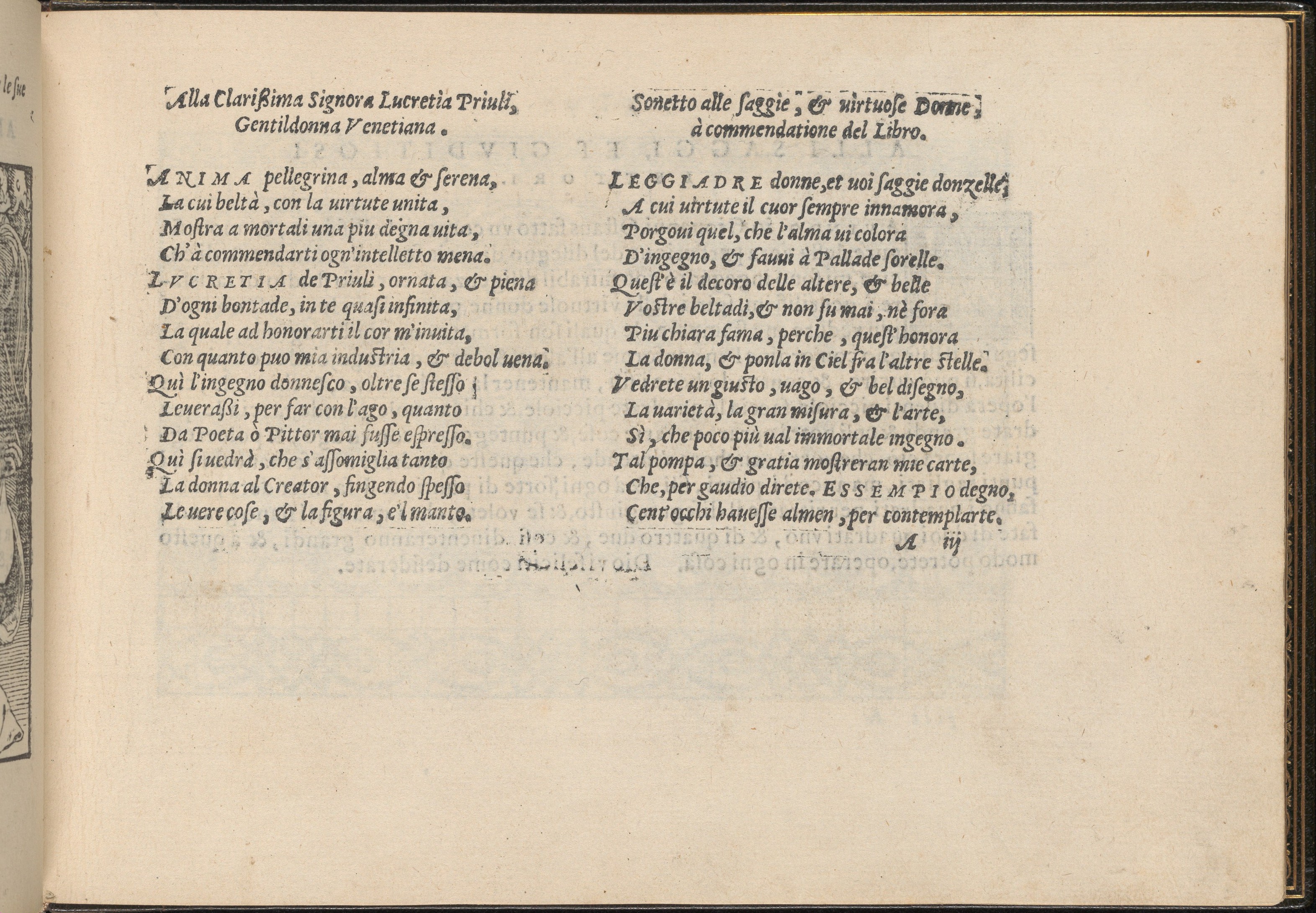 Antique Book Page with Italian Sonnets