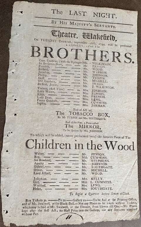 1794 Wakefield Theatre Playbill