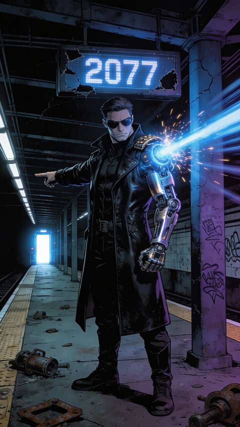 Cybernetic Man in 2077 Abandoned Subway