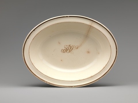 Monogrammed Creamware Oval Serving Dish