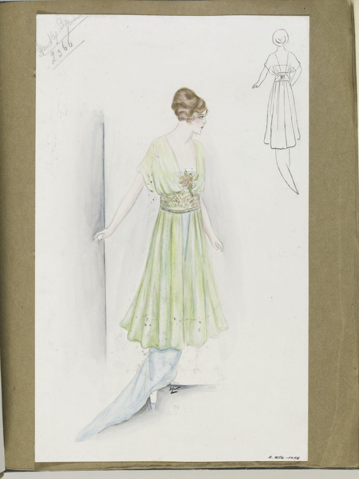 Vintage Green Gown Fashion Design Sketch