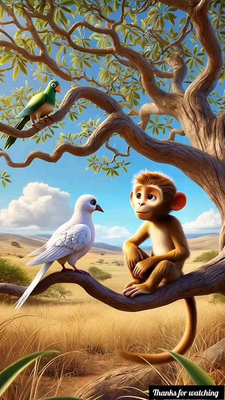 Cute Animals on Savanna Tree
