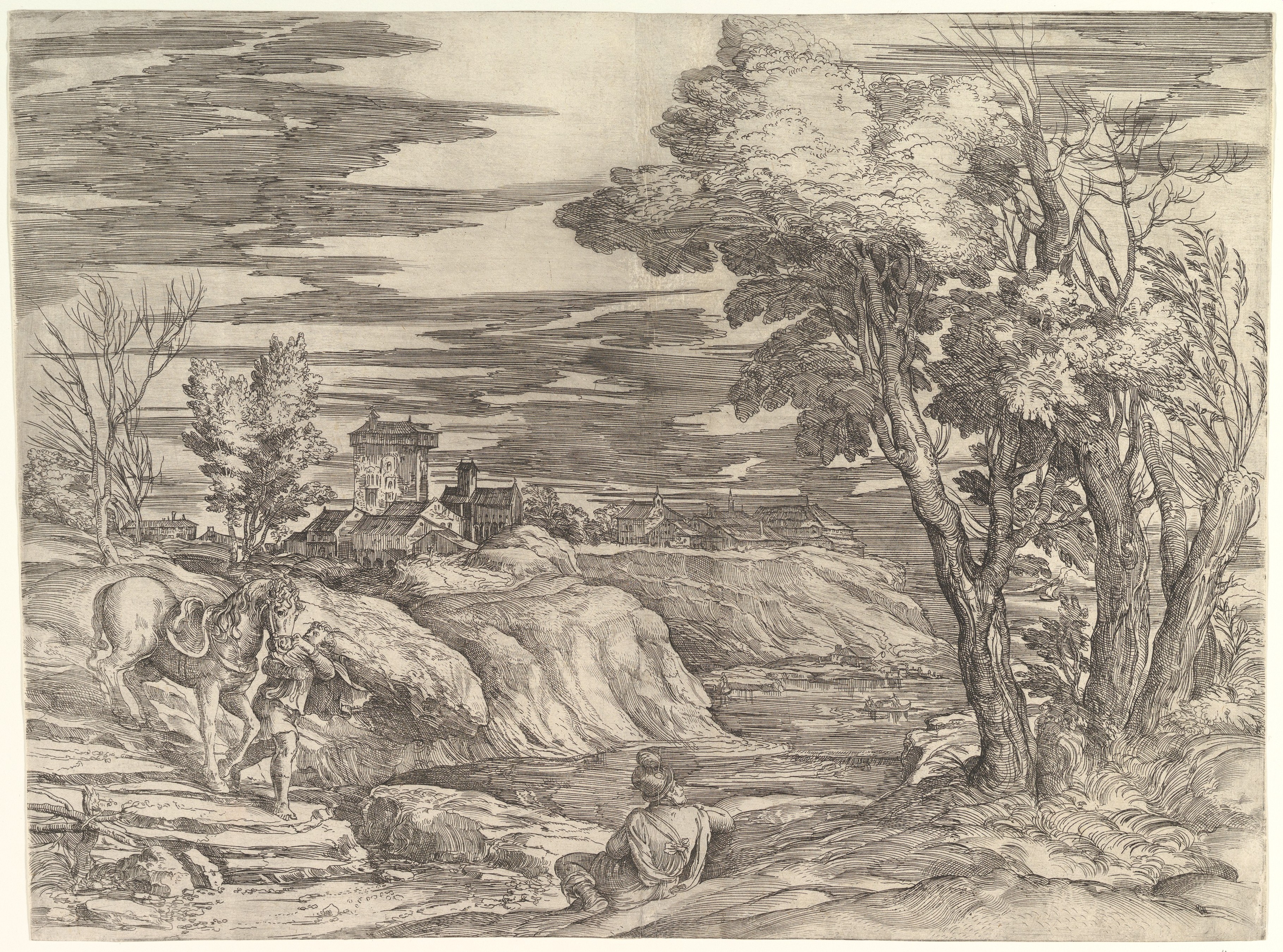 Riverside Landscape with Figures