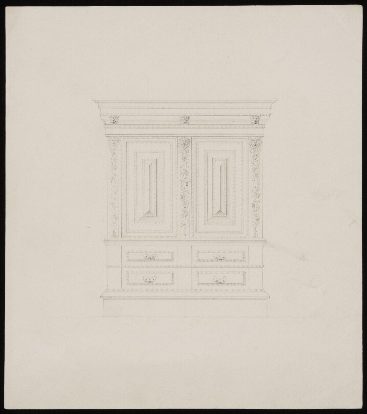 Pencil Sketch of Ornate Cabinet